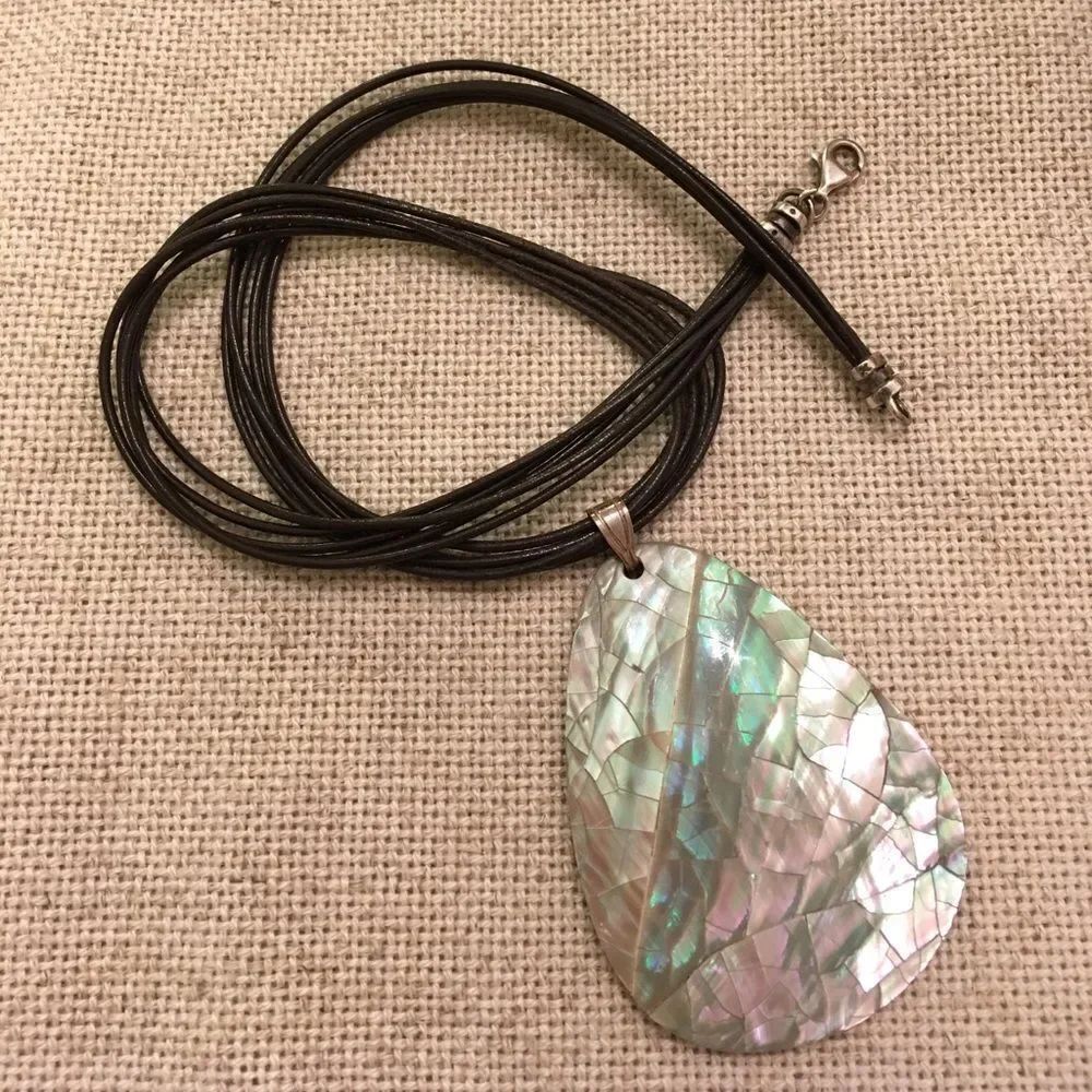 Brown Corded Leather Necklace with Shell Pendant